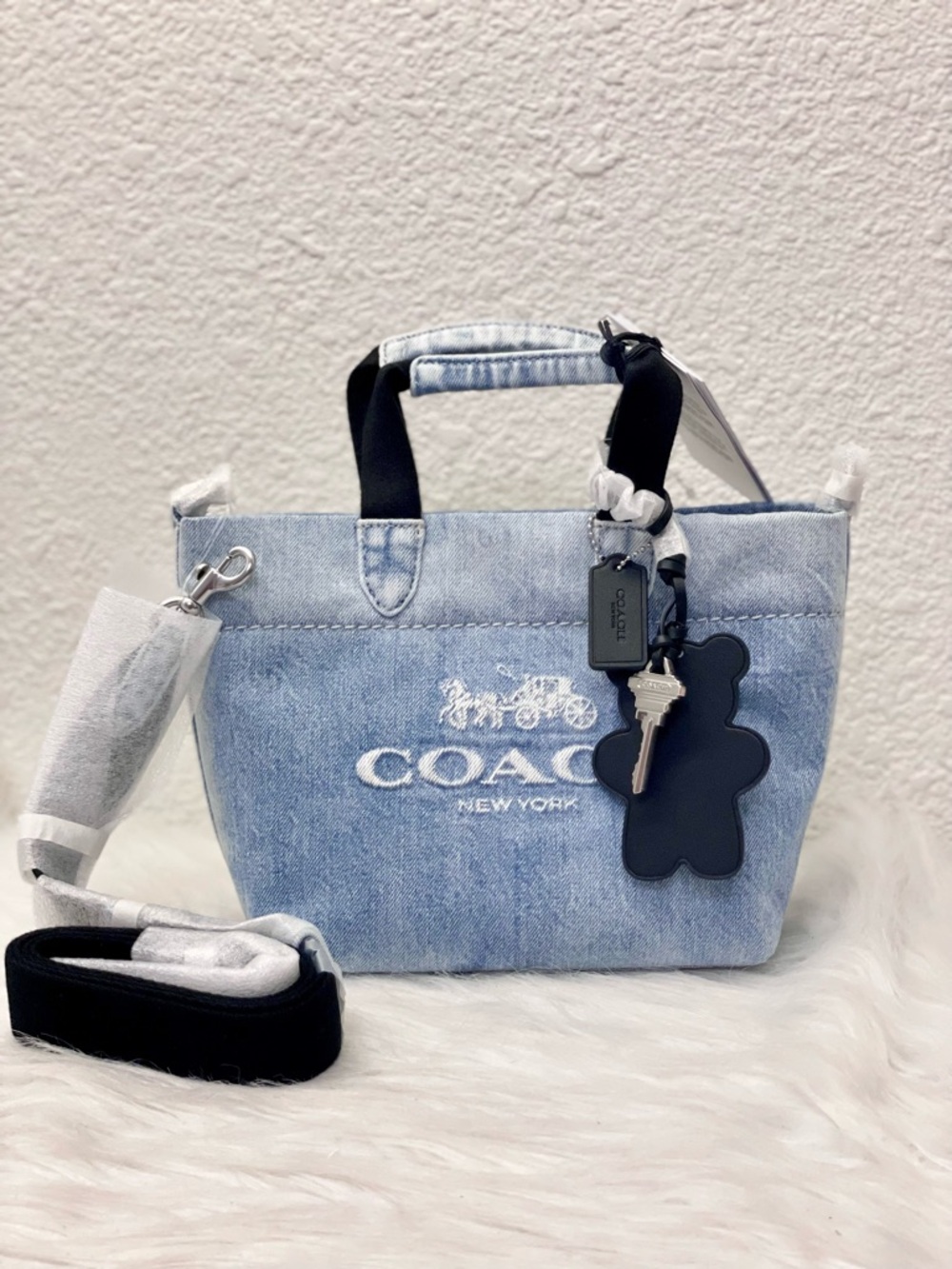 NWT COACH CEB33 Mini Tour Tote Bag In Loved Denim Silver/Light Indigo